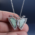 S925 Silver Inlaid Natural Hazardous Material Blue Water Jade Butterfly Pendant-0-2