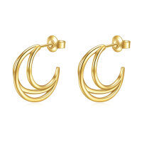 wholesale S925 Silver Gold-Plated Minimalist Design Crescent Moon Stud Earrings Set for Women-925 silver crescent earrings (gold)