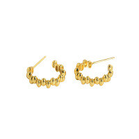 wholesale S925 Sterling Silver 565 Korean Version Ins Minimalist Geometric Bean Textured Stud Earrings for Women, Understated and Versatile with a Designer Touch-18K gold [with sterling silver ear plugs]  925 silver