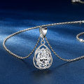Metal Pendant Necklace with D Color Moissanite, Waterdrop Hollow Design-0-0