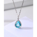 wholesale S925 Sterling Silver Waterdrop Aqua Zircon Necklace for Women, Minimalist Small Luxury Design, High-End Elegant Zircon Pendant Collarbone Chain-0-5