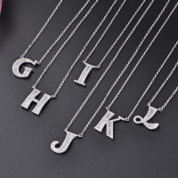 wholesale 925 Sterling Silver Cross-Border European and American Style 26 Alphabet Letters Necklace for Women, Unique Small and Minimalist High-End Pendant Collarbone Chain-Letter W-Necklace>925 Silver