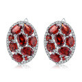 wholesale S925 Silver Natural Stone Earrings, European and American Retro Style with Unique Design, Garnet Gemstone and Crystal Ear Drops-0-4