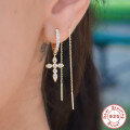wholesale S925 Sterling Silver Tassel Mini Star Earrings with Inlaid Crystals, Perfect for Office Wear-0-3