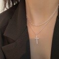 wholesale S925 Sterling Silver Cross Pendant Necklace for Women, Korean Dongdaemun Summer New Arrival Minimalist Versatile High-End Collarbone Chain-0-3