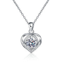 Sterling Silver 1-Carat Moissanite Women's Heart Pendant Necklace-[Super Sparkling Zircon] 1 Carat Necklace  925 Silver