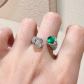 wholesale S925 Sterling Silver Inlaid High Ice Green Chrysoprase Personality Style 60mm Round Cabochon Women's Ring-0-3