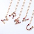wholesale S925 Sterling Silver European and American Style Rainbow 26 Alphabet Letter Necklace with Colorful Zirconia and Diamond Pendant Women's Cross-border Best Seller-0-1