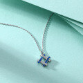 wholesale S925 Sterling Silver Square Four-Edged Sapphire Pendant Fashionable Personalized Silver Jewelry Fish and Water Deep Affection Necklace for Women Niche Design-0-3