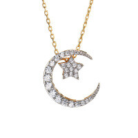 wholesale S925 Sterling Silver Korean-style Light Luxury Jewelry Two-Tone Five-Pointed Star and Moon Full Diamond Necklace for Women, Detachable with Multiple Wearing Styles-Gold>925 silver