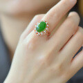 wholesale 925 Sterling Silver Rose Gold Plated Large Egg-Shaped Jadeite Women's Ring with Certificate, Set with Natural Green Jade, Open Adjustable Index Finger Ring-0-3