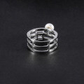 wholesale S925 Sterling Silver Natural Freshwater Pearl Ring Fashion Luxury Advanced Sense Three-Ring Inlaid Gemstone Set Ring-0-4