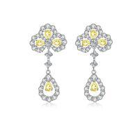 wholesale S925 Sterling Silver Four-Leaf Clover Stud Earrings with Tassel Drop, High-End Sense Versatile Full Diamond Celebrity Style, Factory Direct-Yellow Diamond-ED038 925 Silver