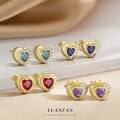 wholesale S925 Sterling Silver with Colorful Zircon Heart Earrings, Dopamine Sweet and Edgy Style, Luxurious and Advanced-0-0