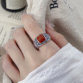 wholesale S925 Sterling Silver Cloud Pavilion Auspicious Cloud Flower Southern Red Agate Ring, Vintage Antique Style Adjustable Index Finger Ring with a Premium Feel-0-2