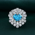 wholesale Metal material first: 10ct full diamond luxury ring with Spey jewelry sea blue heart-shaped 10*12 ice flower cut high carbon diamonds, size 5-9-0-8