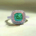 wholesale S925 Silver New ZHUOZHF Jewelry Imported High-Carbon Diamond 6*6 Paraiba Green Ring for WomenIns Style-0-0