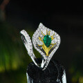 wholesale The metal material comes first: new jewelry 05 carat pear-shaped lab-grown emerald 4*6 calla lily ring with adjustable open band-0-1