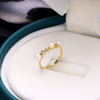 wholesale 925 Silver Japanese Elegant New Jewelry Starry Sky Blue Topaz Pearl Star Ring Fashionable Finger Ring-Starry Sea Pearl Ring (Hong Kong)  Size 10