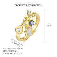 wholesale S925 Sterling Silver Ocean Series Gemstone Ring With Zircon, A Thin And Luxurious Cross-border Jewelry-YK0161_Spinel 120#/White Zirconium/Synthetic Opal_18K Yellow Plated_Mido 7# Mido 7#