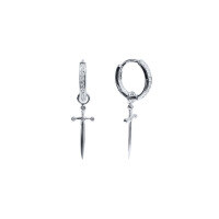 wholesale S925 Sterling Silver Ins-style Dagger Ear Hoops With Zirconia-Platinum