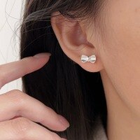 wholesale S925 Sterling Silver Korean-style Sandblasted Bow Earrings, Simple and Fashionable, Fresh and Delicate Earrings-Sterling silver