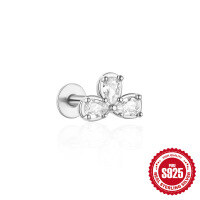wholesale 925 Sterling Silver Bow Triangle Diamond Flat Head Ear Bone Piercing Stud Earrings-Single platinum #2