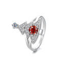 wholesale S925 Sterling Silver Cross-Border Moissanite Colorful Diamond Christmas Tree Full Diamond Ring for Women, High-End Fashion Personalized Silver Jewelry-0-6