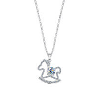 Sterling Silver Summer Fairy Tale Pony Necklace with Moissanite Pendant-S925 sterling silver with 50 point moissanite