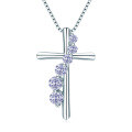 S925 Silver Cross Pendant with Pink Diamond and Sapphire Wholesale-0-20