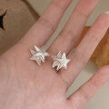 wholesale S925 Sterling Silver Minimalist Three-Dimensional Star Ear Clasp for Women, Summer New Simple Versatile Elegant Ear Studs-0-3
