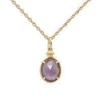 wholesale S925 Silver Plated 14K Gold Amethyst Labradorite Double-sided Necklace, Japanese Minimalist Fresh and Gentle Style-Single pendant (without chain)  925 silver