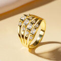 Zircon Geometric Design Three-Row Ring for Women, Light Luxury, Versatile Commuting Style-0-15