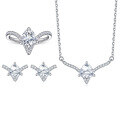 wholesale Sterling silver S925 earrings, European and American ring, fashion triangle zirconia pendant, "Always with You" necklace for women, versatile jewelry set-0-0