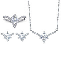 wholesale Sterling silver S925 earrings, European and American ring, fashion triangle zirconia pendant, "Always with You" necklace for women, versatile jewelry set-Earrings TLED105 925 silver