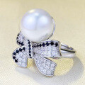 wholesale S925 silver new artificial synthetic 12mm pearl ring for women, luxurious and fashionable European style-0-1