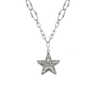 wholesale S925 sterling silver 009 Korean version ins niche design vintage distressed five-point star star chain textured necklace for women-Vintage Silver>925 Silver