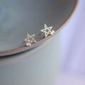 wholesale 9K Solid Gold Five-Prong Star Zircon Minimalist Korean Mini Stud Earrings-0-1
