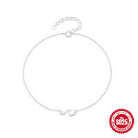 wholesale S925 Sterling Silver Adjustable Wave-shaped Pendant Anklet, Minimalist and Premium-Silver plated 925 silver