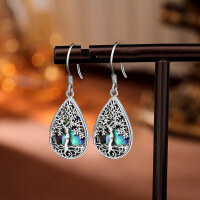 wholesale Metal: 925 Sterling Silver European and American Cross-Border Tree of Life Earrings for Women, Light Luxury Advanced Sense Abalone Shell Teardrop Ear Drops-Abalone Shell Earrings 925 Silver