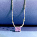 wholesale 925 Silver Pink Diamond White Diamond Yellow Diamond Rectangle 8*10 High Carbon Diamond Necklace European and American Ins Style Cross-Border Best Seller-0-2
