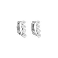 wholesale S925 Sterling Silver Geometric Round Pearl Textured Minimalist Versatile Korean Version Ins Small Design Ear Clips for Women-Platinum 925 silver
