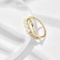 wholesale S925 plated with 14K gold, Japanese ETE-style natural freshwater pearl double-layer ring, simple and romantic elegant hand accessory-0-5