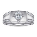 wholesale S925 Silver Men's Ring European and American Style Bold Men's Simulated Diamond Ring Simple and Fashionable Wedding Band Pinky Ring Business-0-1