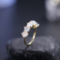 wholesale S925 Sterling Silver, Small Batch Designed Natural Cream Blue Moonstone Ring, Cross-Border Trade Gemstone Ring in Gold Tone-0-3
