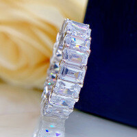 wholesale S925 Silver Large Row Diamond Ring Fashionable Green Diamond Emerald Cut Square Full Circle Diamond Ring Index Finger Ring-R055 White No. 9