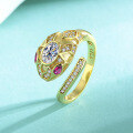 wholesale 18K Gold Plated S925 Sterling Silver Moissanite Fashionable Elegant Serpent Ring in Hot Pink-0-0