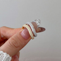 wholesale S925 Sterling Silver INS Style Hit Snake Curve Design Exquisite Zircon Inlaid Fashion Versatile Ring for Women-Platinum DY121096-SW-WH 7