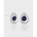 wholesale S925 Sterling Silver Geometric Oval Inlaid Lapis Lazuli Minimalist and Unique Earrings for Women-0-0