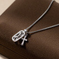 wholesale S925 Silver Nalan Fresh Sweet Niche Design Inlaid Diamond Oval Vajra Cross Necklace Y01876-0-2
